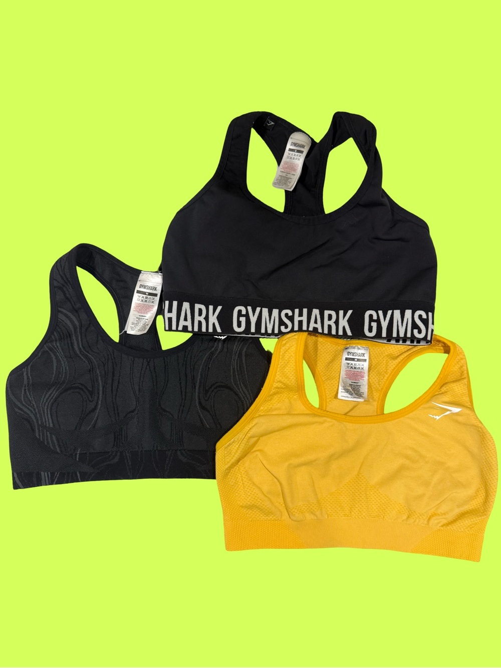Gymshark Women's Sports Bra Trio — Black & Yellow